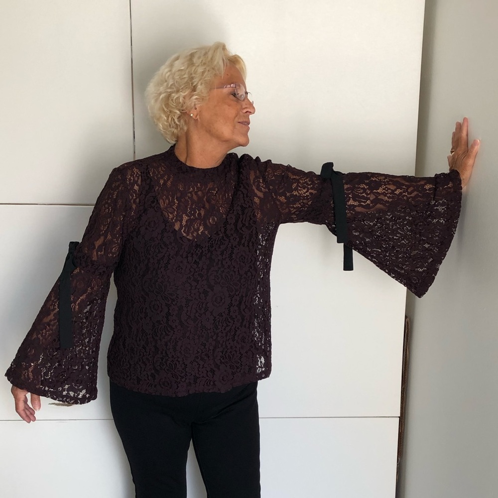 11. LOFT Long Bell Sleeve, Lace Blouse